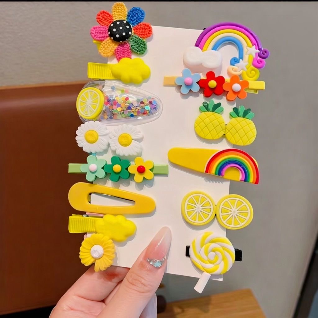 Kids Cute Hair Clip Set – Rainbow, Flower & Fruit