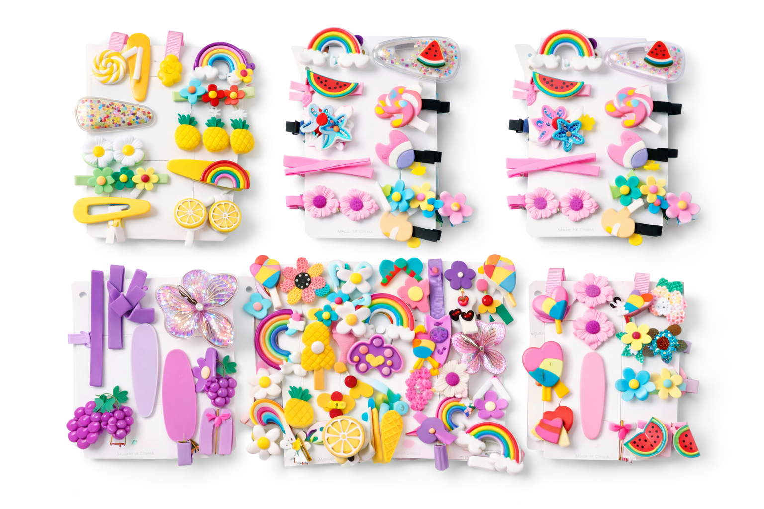 Kids Cute Hair Clip Set – Rainbow, Flower & Fruit