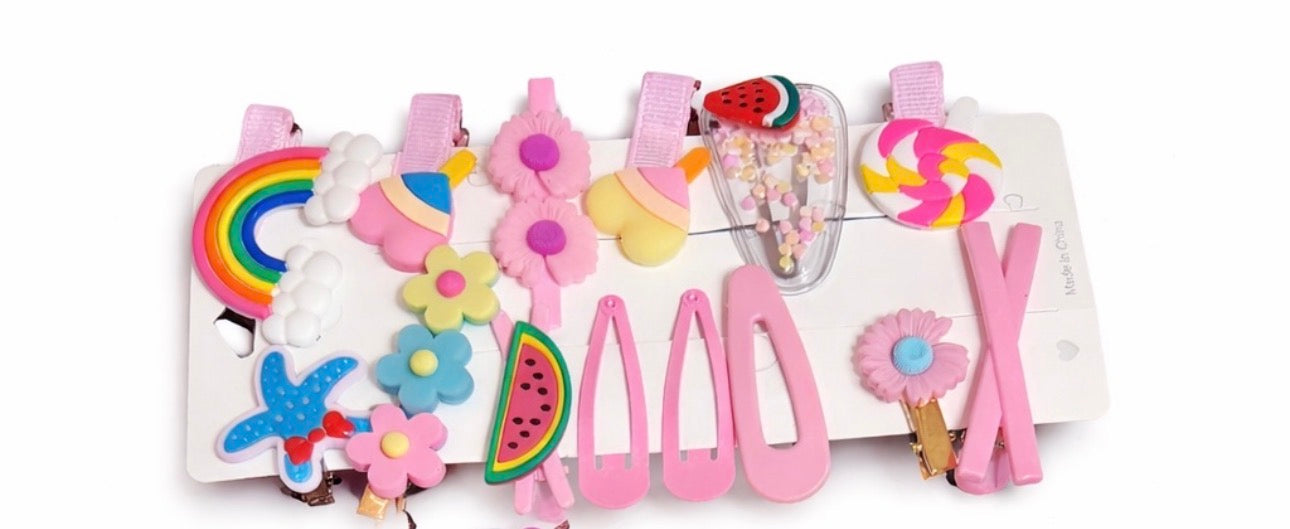 Kids Cute Hair Clip Set – Rainbow, Flower & Fruit