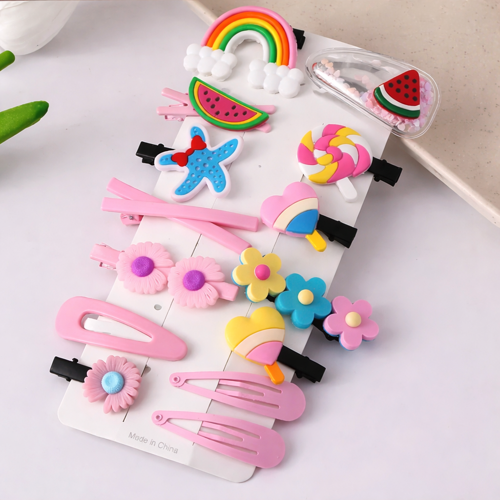 Kids Cute Hair Clip Set – Rainbow, Flower & Fruit