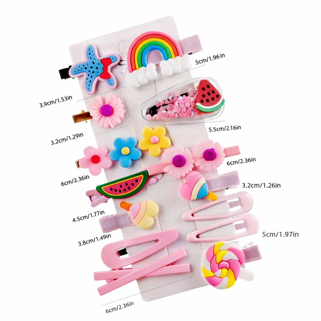 Kids Cute Hair Clip Set – Rainbow, Flower & Fruit