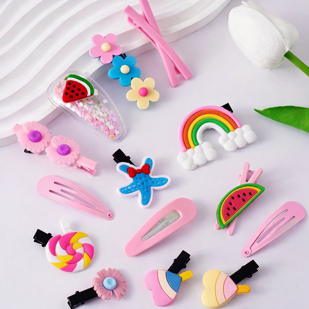 Kids Cute Hair Clip Set – Rainbow, Flower & Fruit