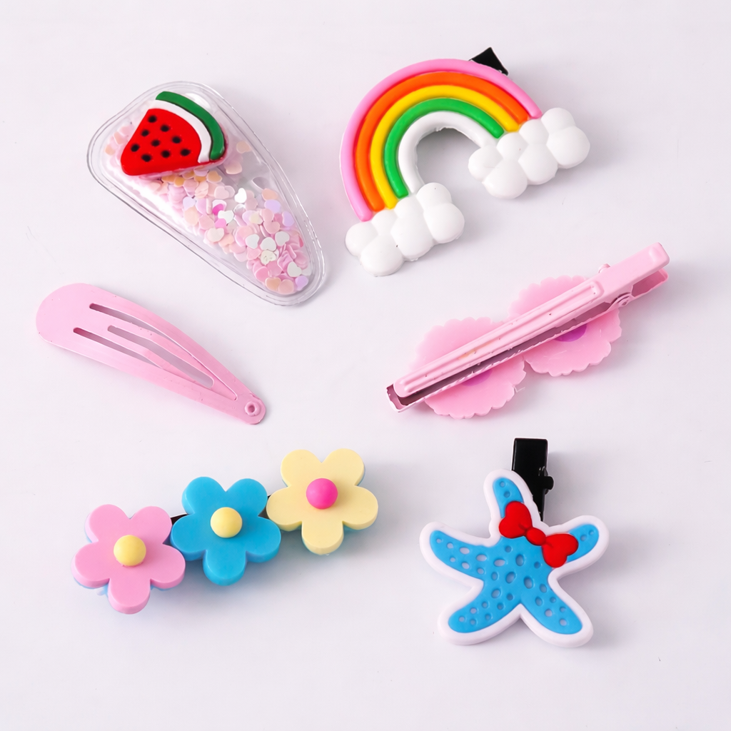 Kids Cute Hair Clip Set – Rainbow, Flower & Fruit
