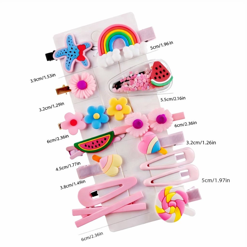 Kids Cute Hair Clip Set – Rainbow, Flower & Fruit